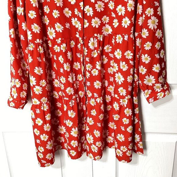 Simply Be Red Floral Dress Long Sleeve MIDI Flowy Dress Plus Size 20 - Picture 4 of 12
